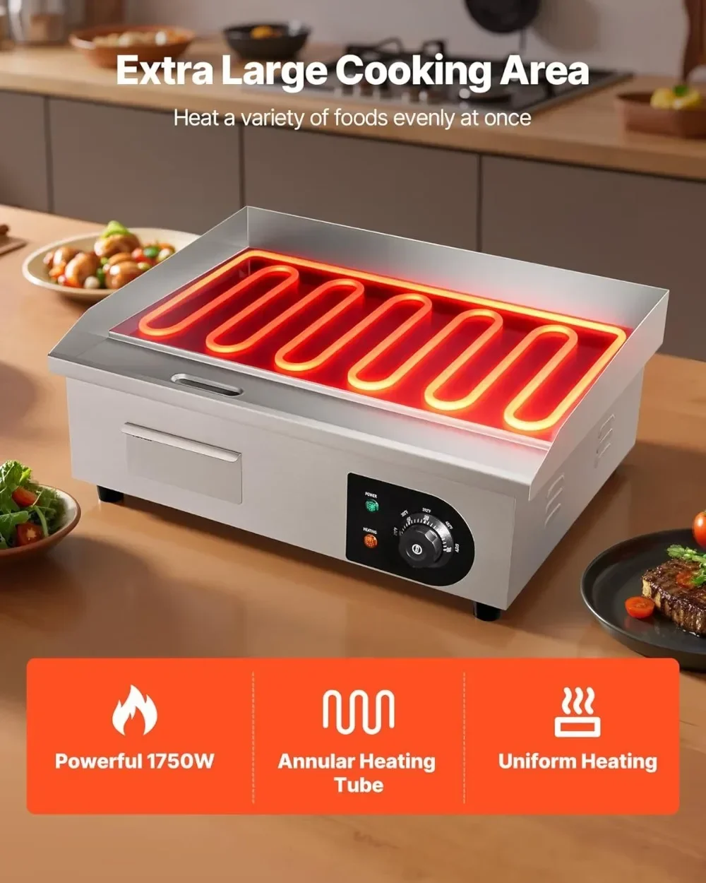Electric Griddle Flat Top - Hot-sellingCommercial Electric Griddle 1750W, 21x11.8 Inch
