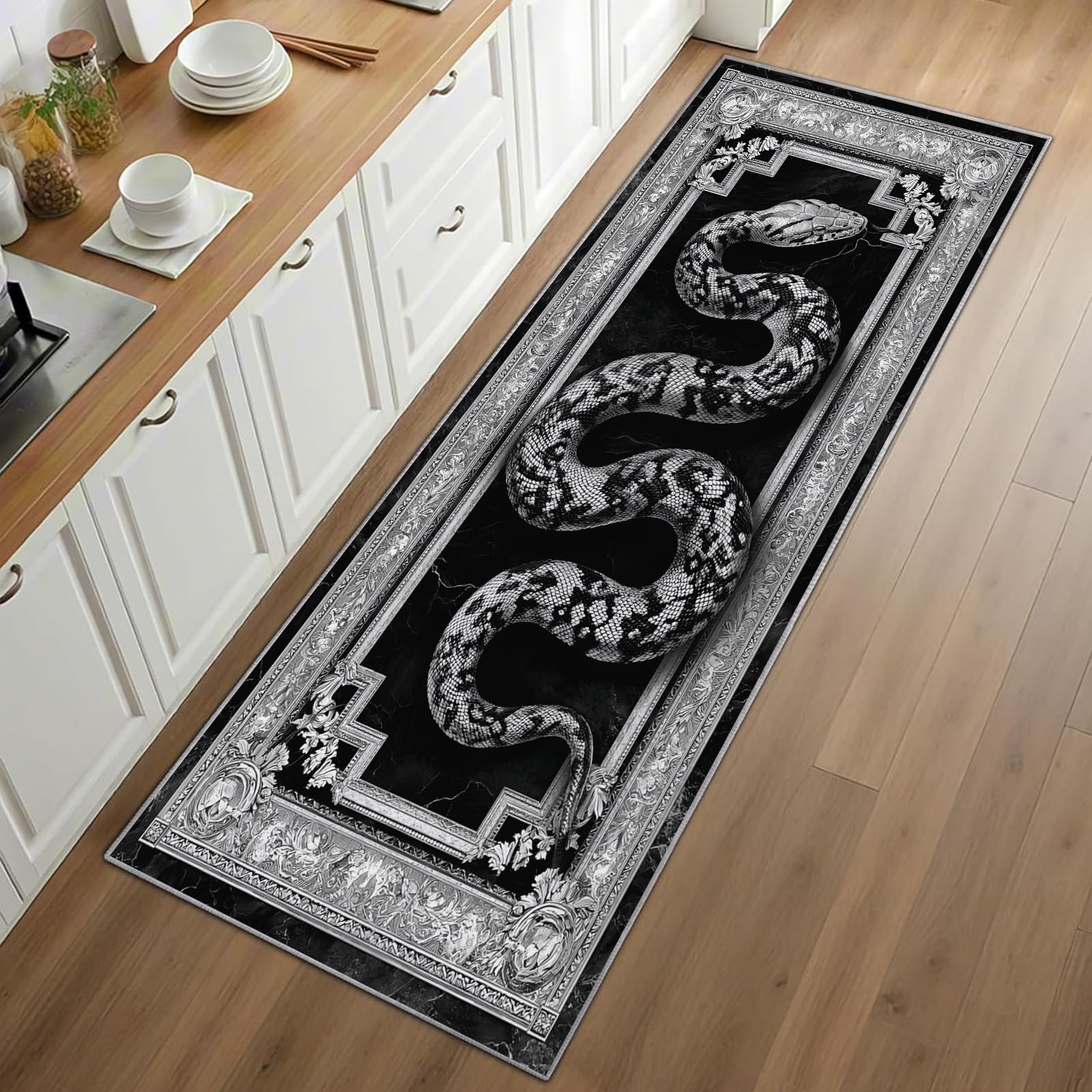 Snake Print Runner Rug Black B - đánh giá và giá Commercial Kitchen Background